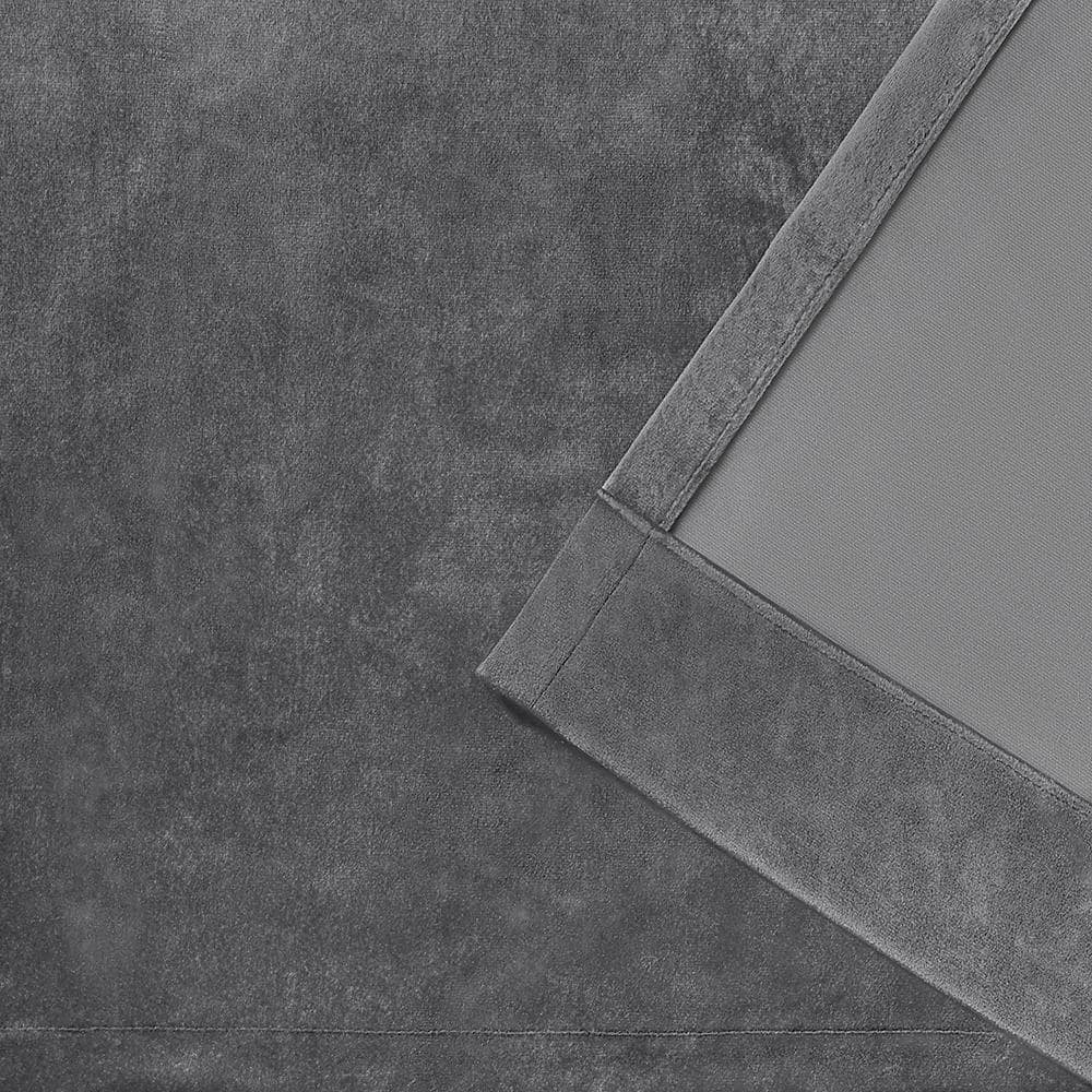 Soft Grey Velvet Light-Filtering Grommet Curtain Panels, 54" x 96"