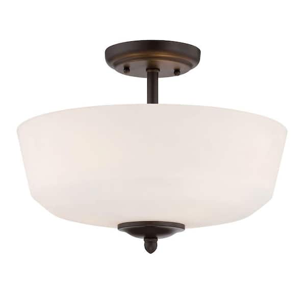 Darcy 14.5 in. 3-Light Oil Rubbed Bronze Transitional Entryway Semi-Flush Mount with White Opal Glass Shade