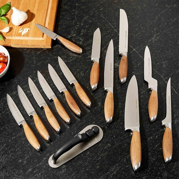Cream Colored Knife Set Teak Wood