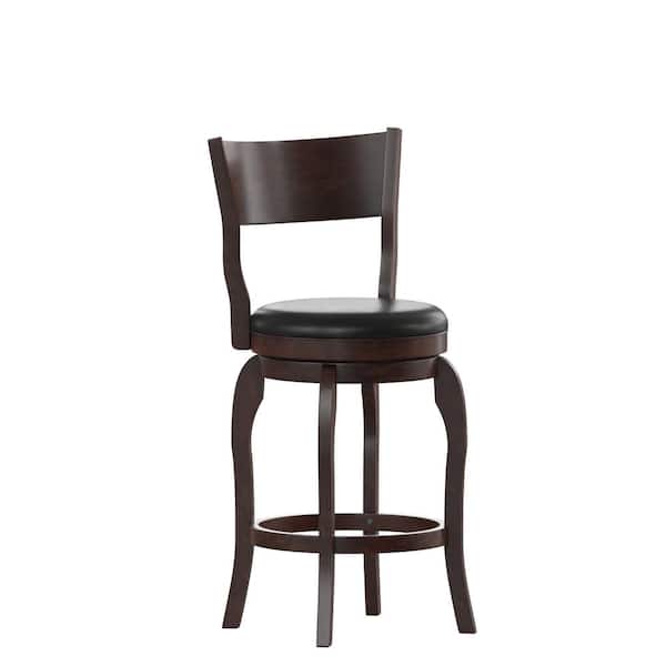 Carnegy Avenue 25 in. Espresso/Black Full Wood Bar Stool with Leather/Faux Leather Seat