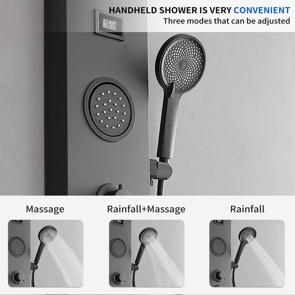 Matte Black 60.55'' Shower Panel with Adjustable Rainfall Shower Head
