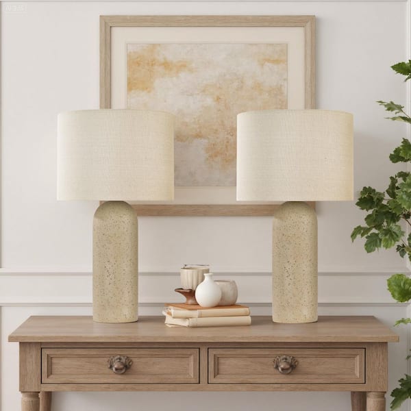 Pair of 24.7 in. Light Coffee Bedside Table Lamp with Empire Shade