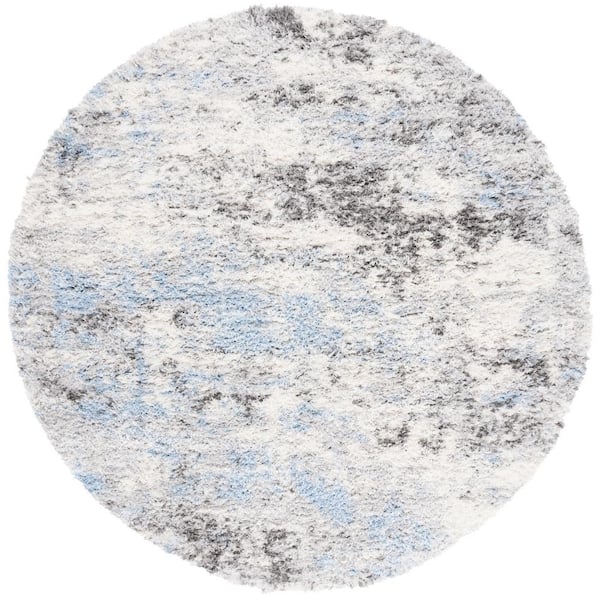 Lindsay Shag 7 ft. x 7 ft. Gray/Blue Ivory Patchy Abstract Round Area Rug