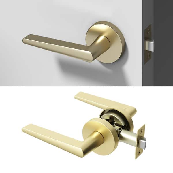 Halo Brass Brushed Champagne Gold Passage Hall/Closet Flat Door Handle with Round Rosette