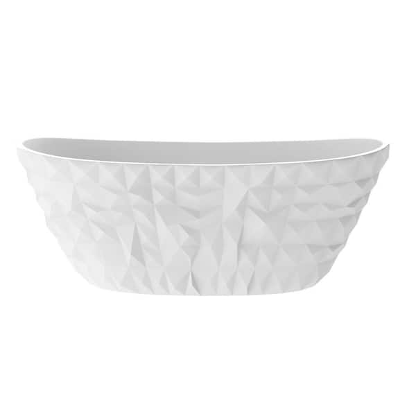 Knightsbrook 64 in. x 33 in. Solid Surface Stone Resin Soaking Bathtub with Center Drain in Matte White