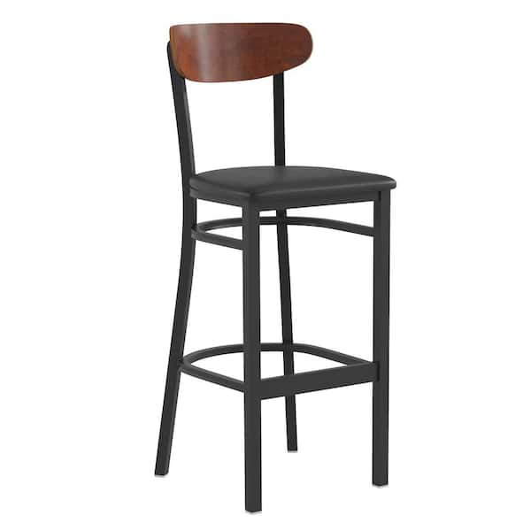 Carnegy Avenue 32 in. Walnut Wood Back/Black Vinyl Seat Full Metal Bar Stool with Vinyl Seat