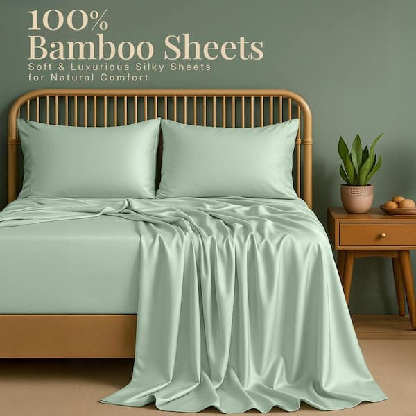 LDC LUX DECOR COLLECTION 4-Piece Green 100% Bamboo California King