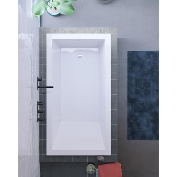 Voltaire 54 in. L Acrylic Rectangular Drop-in Reversable Bathtub in Glossy White