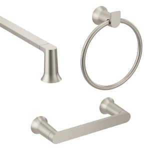 Genta 3-Piece Bath Hardware Set with 24 in. Towel Bar, Paper Holder and Towel Ring in Brushed Nickel