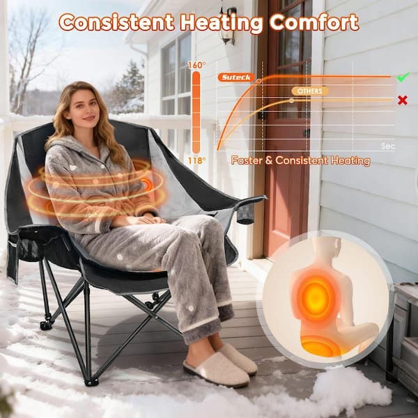 SEEUTEK Outdoor Oversized Foldable Heated Camping Grey Patio Chair