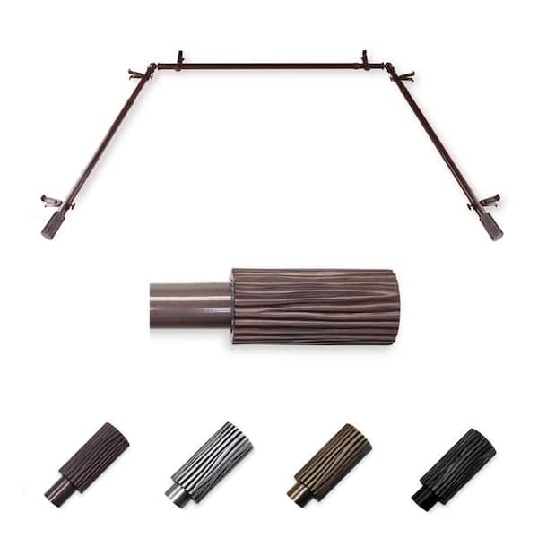 EMOH 13/16" Dia Adjustable 20"-36", 38"-72" Bay Window Curtain Rod with Ramon Finials in Cocoa