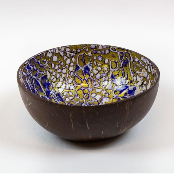 LA PASTICHE Saphire Sparkle Blue Coconut Bowl, 3.5" x 3.5" CBMK009B