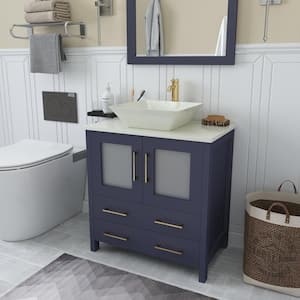 Ravenna 30 in. W Single Basin Bathroom Vanity in Blue with White Engineered Marble Top and Mirror
