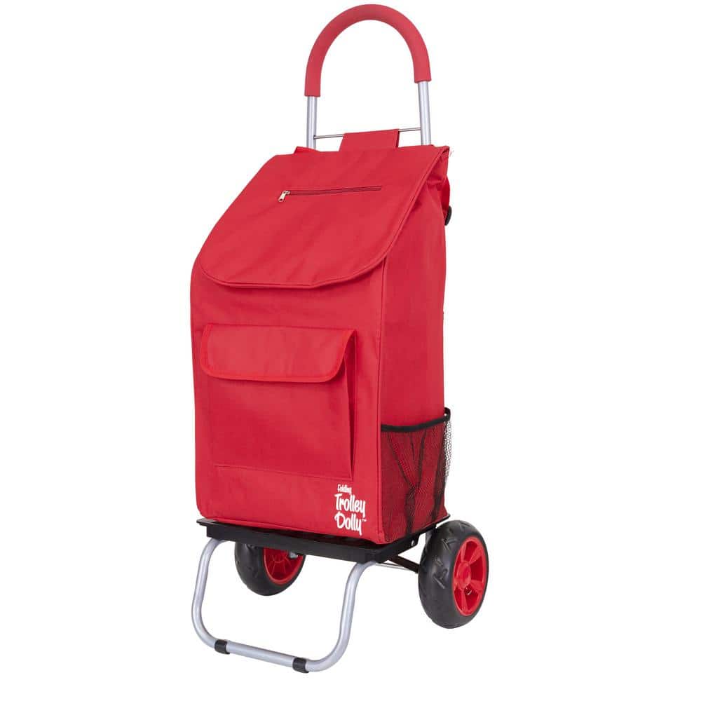 Trolley Dolly Steel Shopping Grocery Foldable Cart in Red
