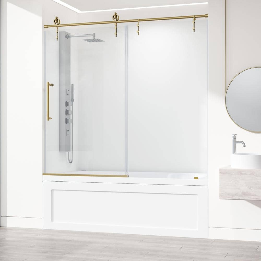 Hamilton Matte Brushed Gold Frameless Sliding Tub Door