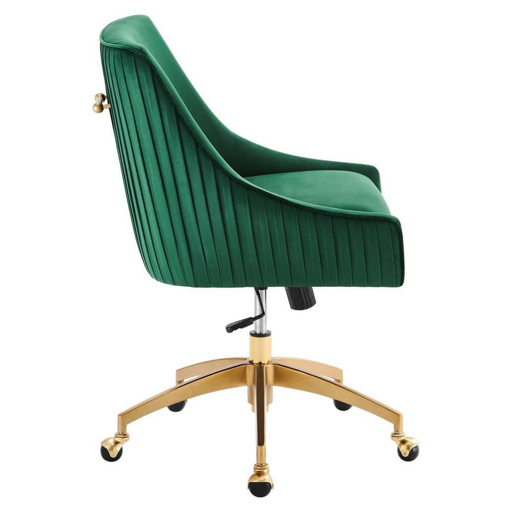 Cascade Green Velvet Swivel Office Chair with Gold Metal Base
