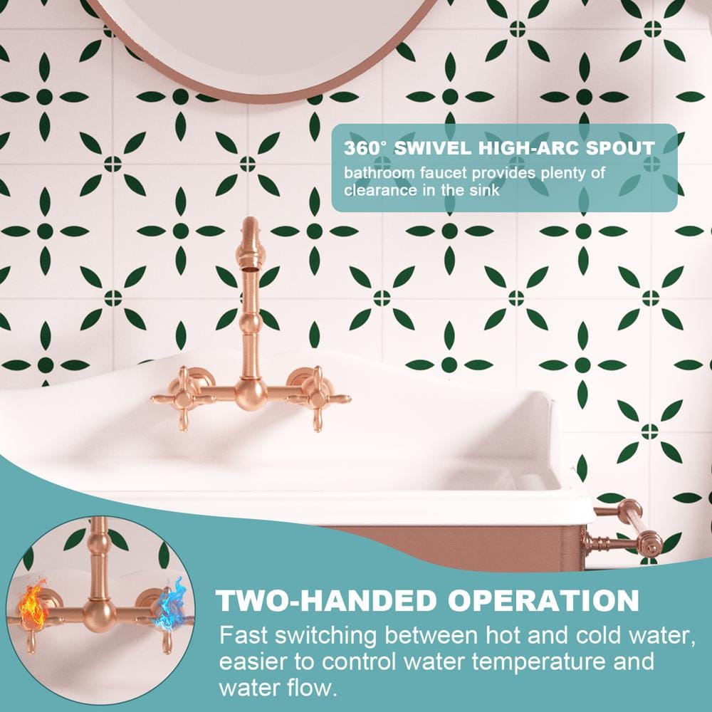 Brushed Copper Wall Mount Double Handle Faucet