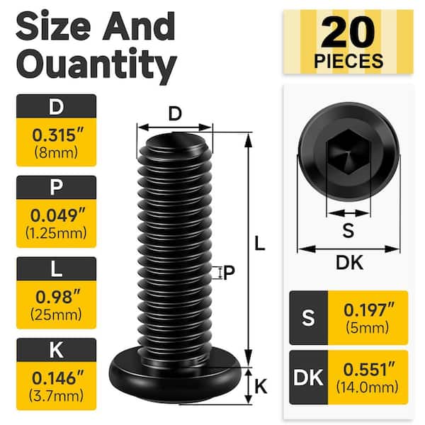 M8 x 25 mm Black Oxide Stainless Steel Hex Socket Cap Head Socket Head Cap Screws (50-Pack)