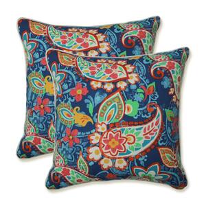 Pillow Perfect Paisley 18.5 In. X 16 In. 2-Piece Outdoor Dining Chair Cushion In Blue Yellow Gilford 611877