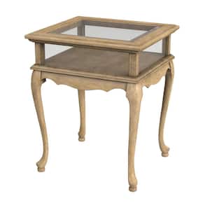Burton 18 in. Beige Rectangle Wood & Glass Curio Display Table