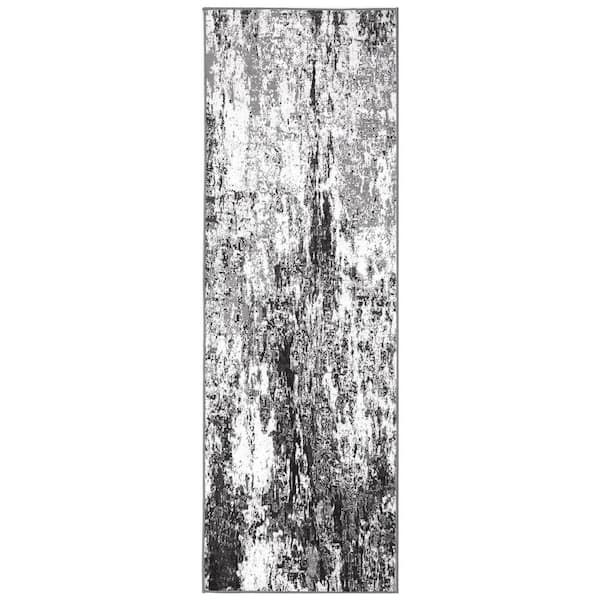 Gray Black 2 ft. x 6 ft. Modern Abstract Decorative Area Rug Polyester