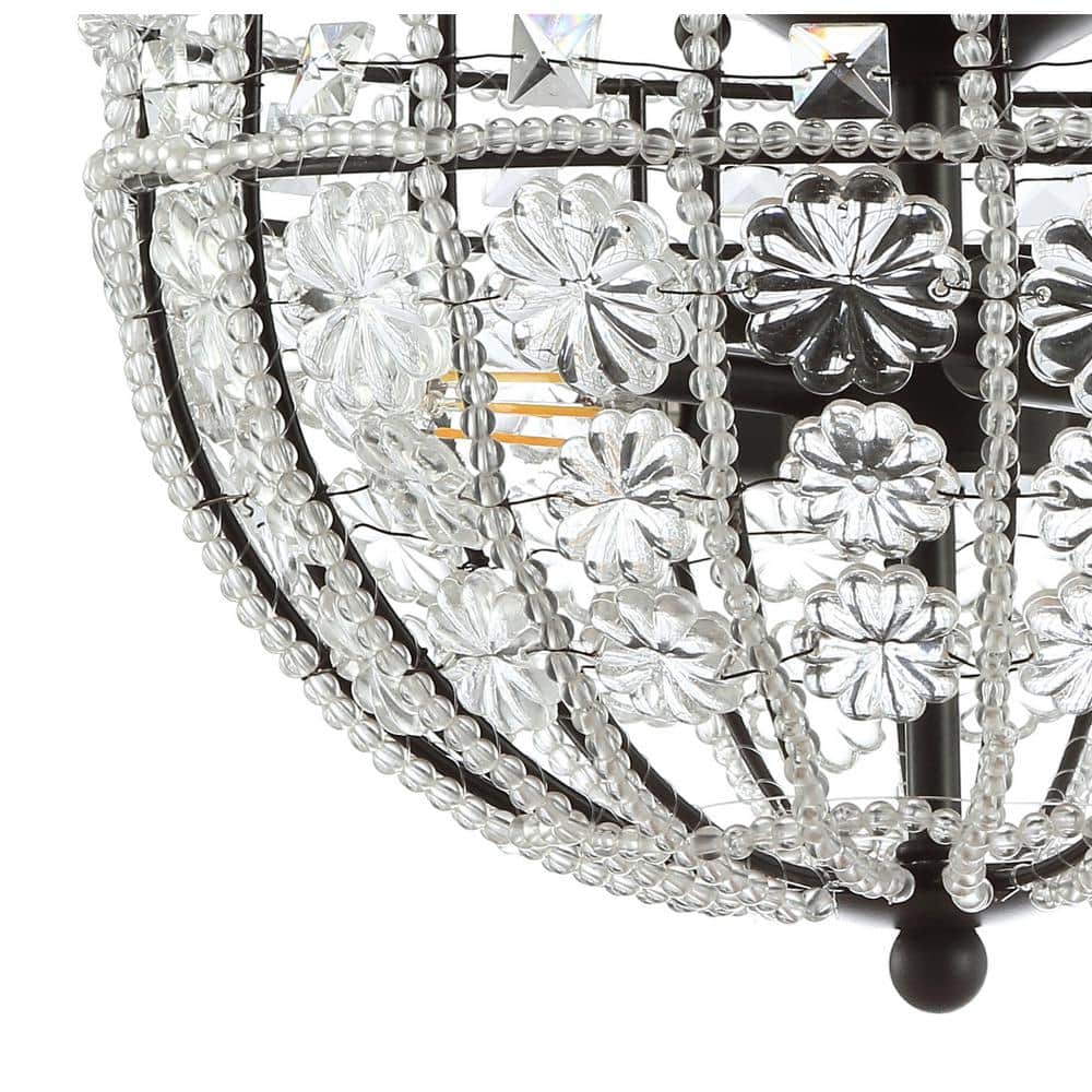 Billie 12" Black Crystal Flower LED Semi-Flush Mount