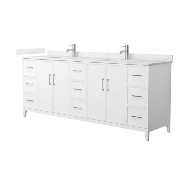 Wyndham Collection Elan 84 in. W x 22 in. D x 35 in. H Double Bath Vanity in White with Giotto Quartz Top