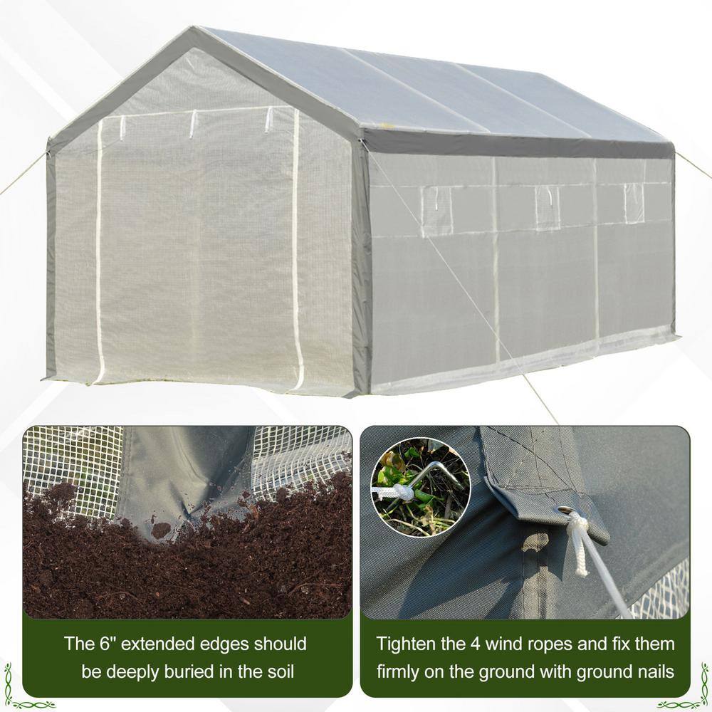 Outsunny Large Walk-In Greenhouse with Roll-Up Windows and Doors
