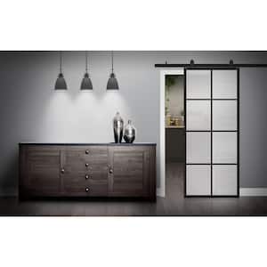 Tribeca 36 in. x 84 in. Full Lite Frosted Glass Black Finished Aluminum Sliding Barn Door with Hardware Kit