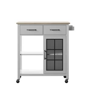 White Rolling Kitchen Cart with Wood Top