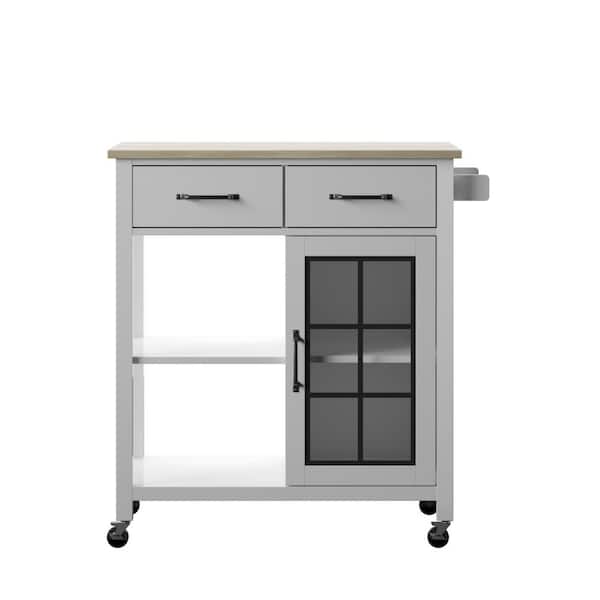 Twin Star Home White Rolling Kitchen Cart with Wood Top