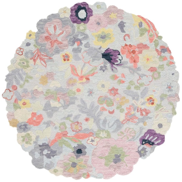 Jardin 6 ft. x 6 ft. Green/Pink Botanical Floral Round Area Rug