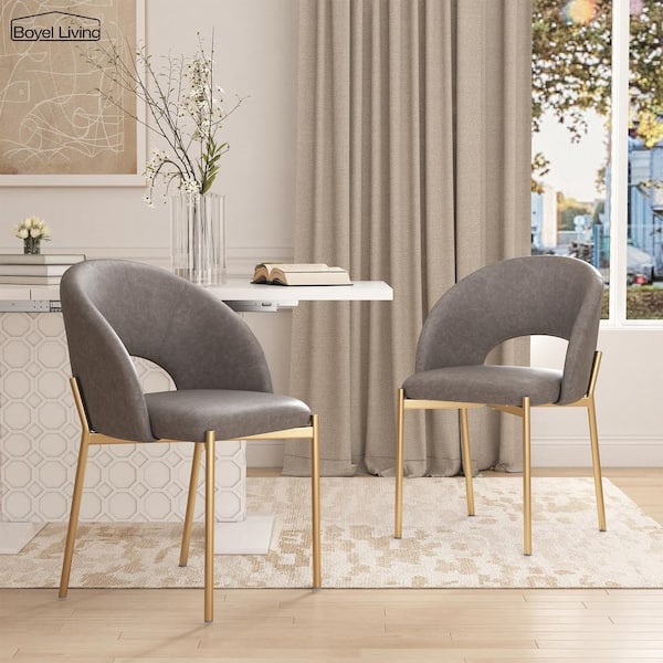 Boyel Living Gray PU Dining Side Chair with Metal Legs(Set of 2)