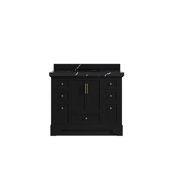 Willow Collections Alys 42 in. W x 22 in. D x 36 in. H Single Sink Bath Vanity in Black with 2 in. Calacatta Black Top