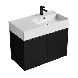 Derin 31.9 in. W x 17.3 in. D x 25.2 in. H Modern Bathroom Vanity in Matte Black With White Ceramic Top