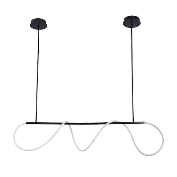 OUKANING 60-Watt 1-Light Black Modern Linear Island Integrated LED Pendant Light with Adjustable Height for Kitchen Dining Room