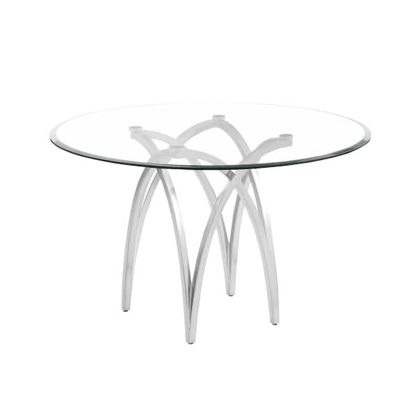 Best Quality Furniture Bayton Clear Glass Top 48 in W. Pedestal Base Brushed Matte Chrome-Plated Dining Table Seating Capacity of 4
