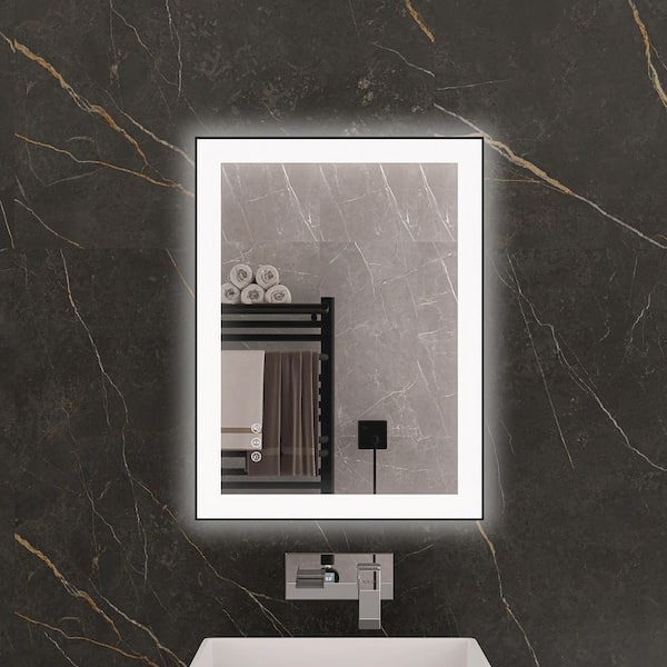 KariMo 24 in. W x 32 in. H Rectangular Black Framed Wall Bathroom Vanity Mirror with Backlit Front Light, Dimmable