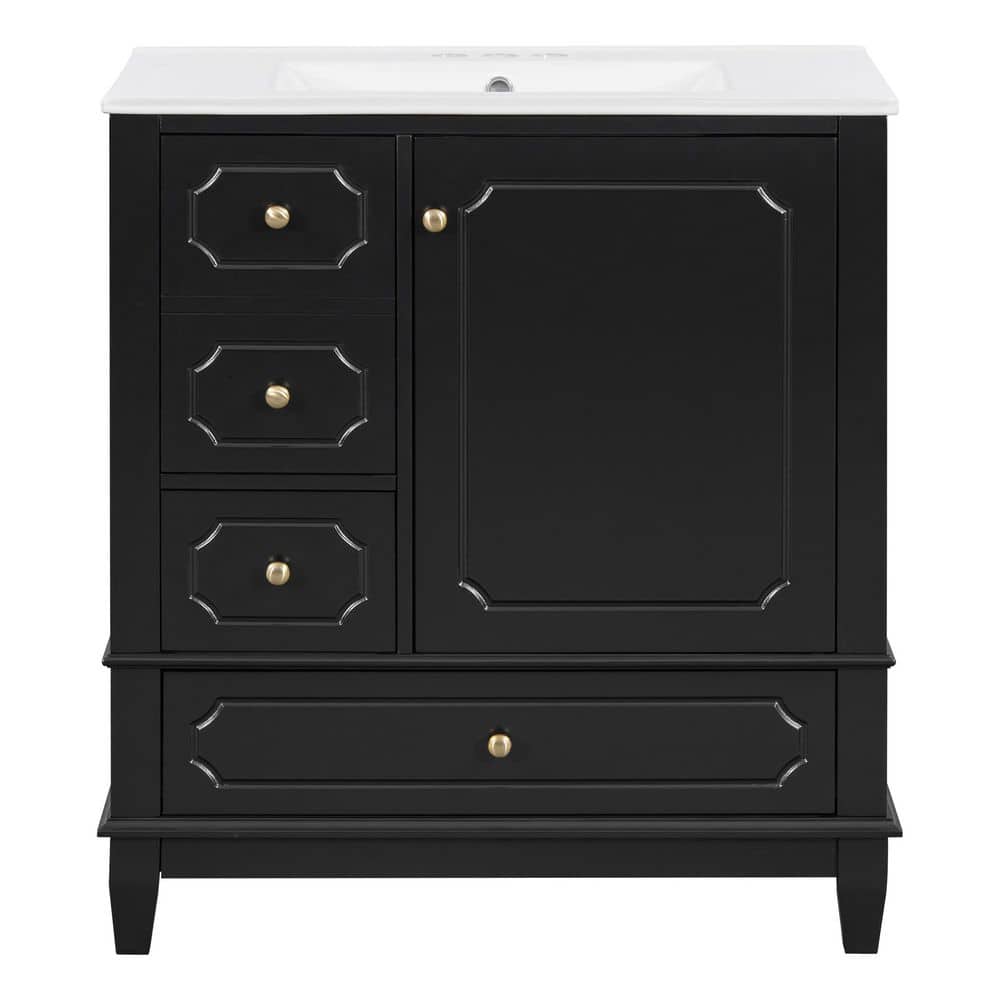 30 in. Freestanding Black Bath Vanity with White Ceramic Top Soft-Close Door and 3 Drawers price history on PriceWatchPro