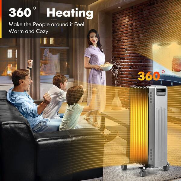 Costway 1500W Oil-Filled Radiator Heater Portable Electric Space Heater 3 Heat Settings