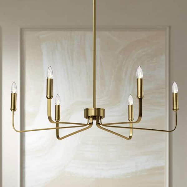 The 6-Light 26 In. Electroplating Brass Modern Branch Dimmable Chandeliers Living Foyer Lighting