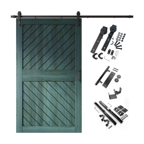 XT3 48 in. x 84 in. C-Panel Royal Pine Slanted Stripe Design Solid Pine Wood Sliding Barn Door with Hardware Kit