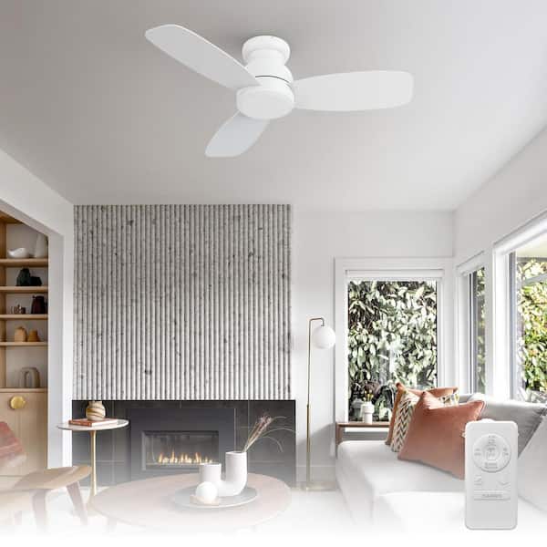 Osborn 44 in. Indoor White 10-Speed DC Motor Flush Mount Standard Ceiling Fan with Remote Control without Light