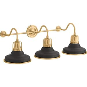 Hauksbee 3-Light Black with Brass Trim Double Bell Sconce