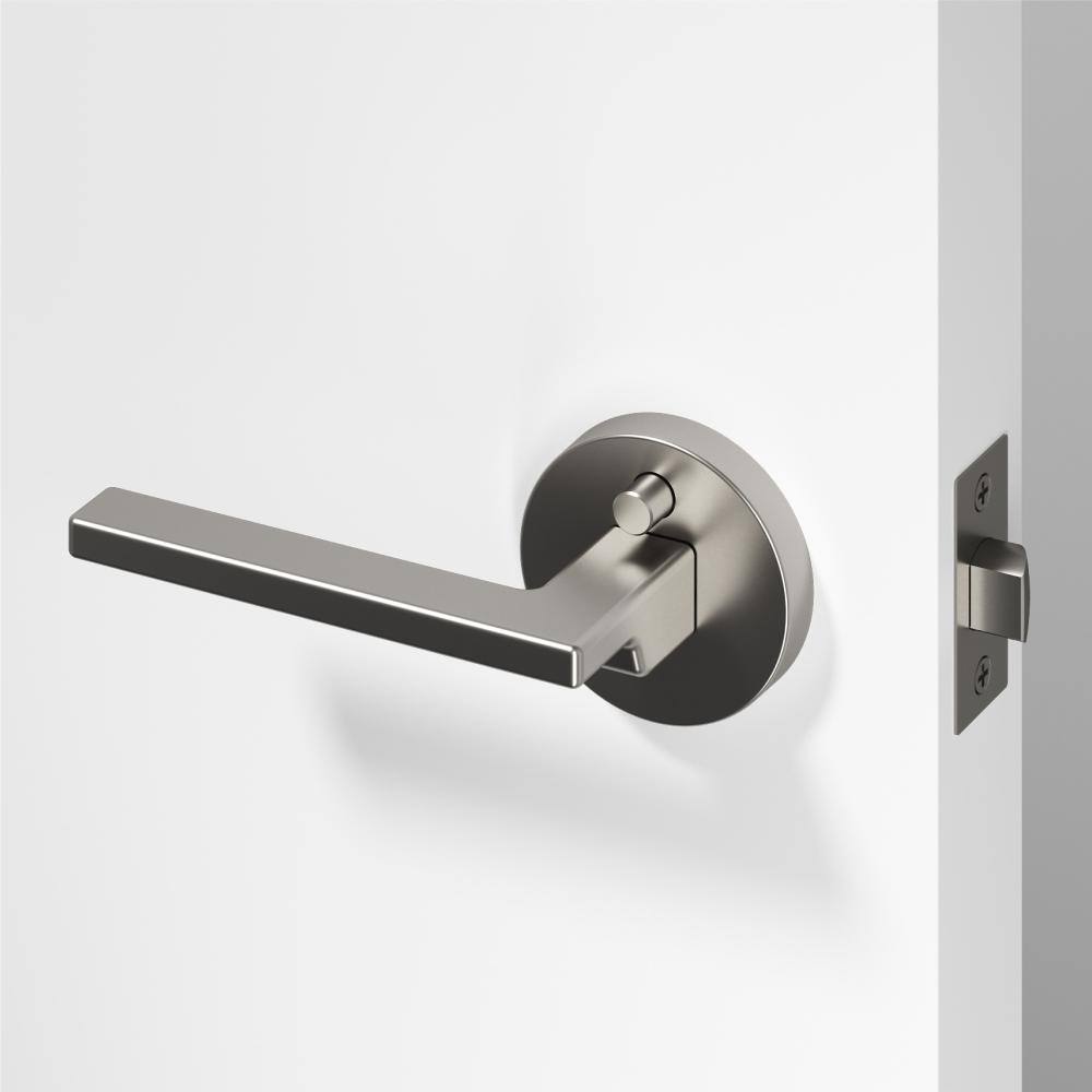 Dune Metal Brushed Nickel Privacy Bed/Bath Flat Door Handle with Push Button and Round Rosette price history on PriceWatchPro