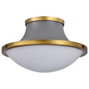 Lafayette 18 in. 3-Light Matte Gray Traditional Flush Mount with White Opal Glass Shade and No Bulbs Included