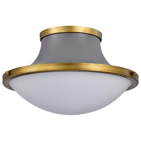 SATCO Lafayette 18 in. 3-Light Matte Gray Traditional Flush Mount with White Opal Glass Shade and No Bulbs Included