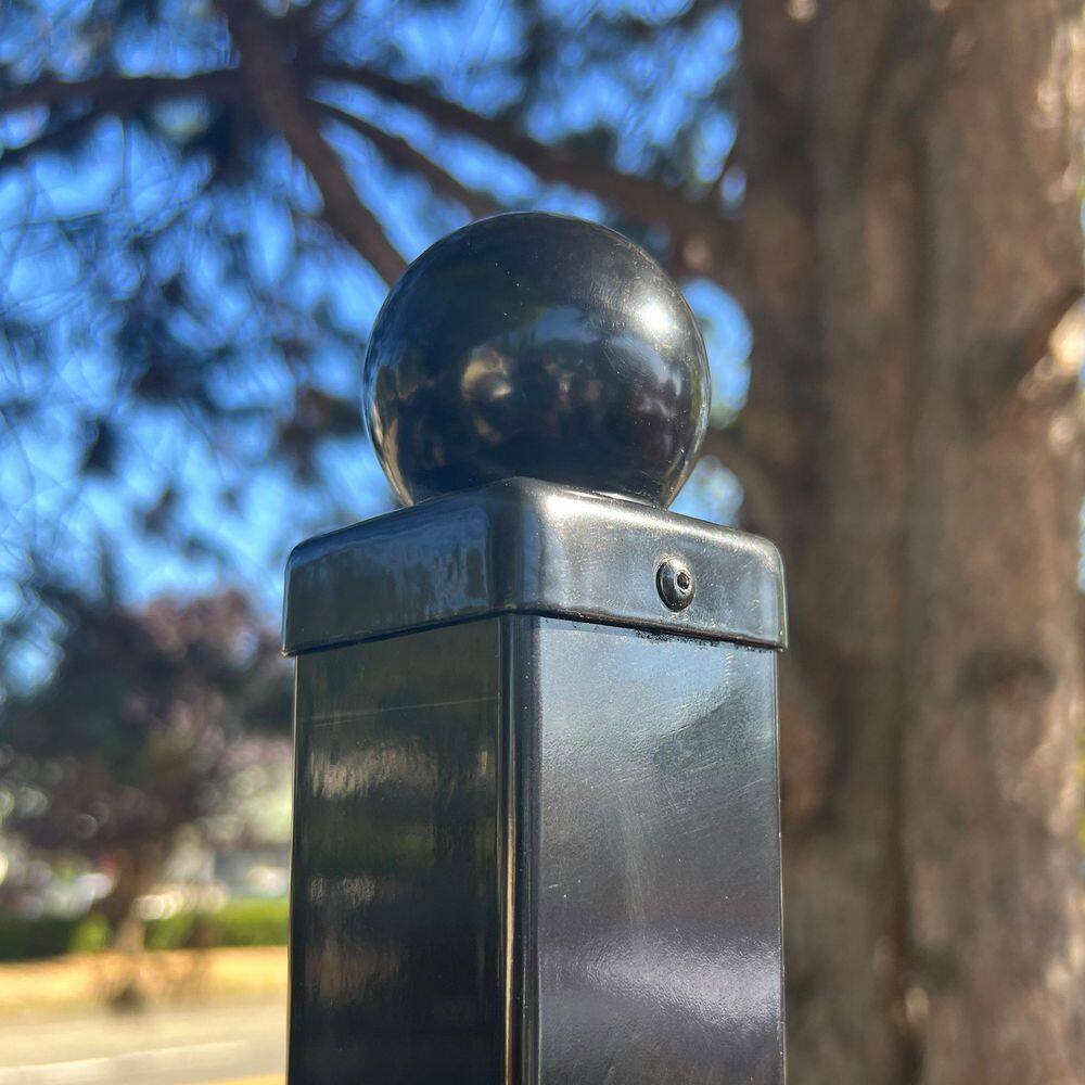 8 ft Black Steel Square Driveway Gate Post with Hinges