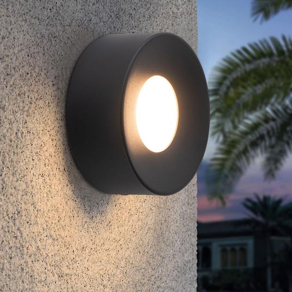 Emily 5.1 in. 1-Light Black LED Outdoor Flush Mount Ceiling Light Modern Outdoor Wall Sconce
