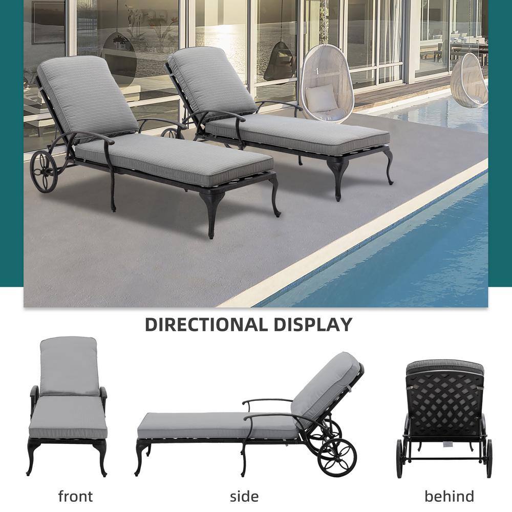 Gray Aluminum Outdoor Chaise Lounge Set with Cushions